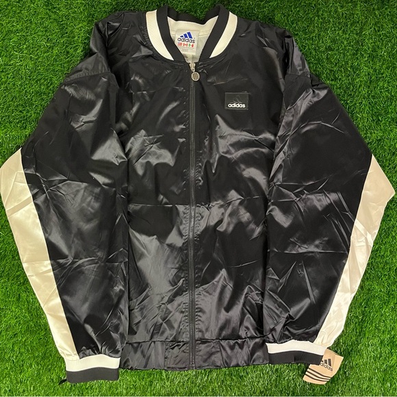 adidas Other - NWT New With Tags Vintage 90s Adidas Black & White Satin Bomber Jacket Mens 2XL